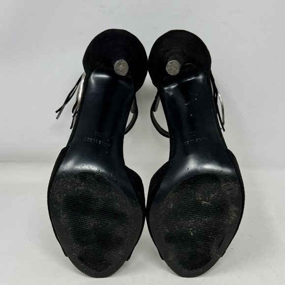 Nine West Ammazo Black Faux Suede Ankle Strap Fringe Accent 4” Heels Size 10M - Picture 11 of 13